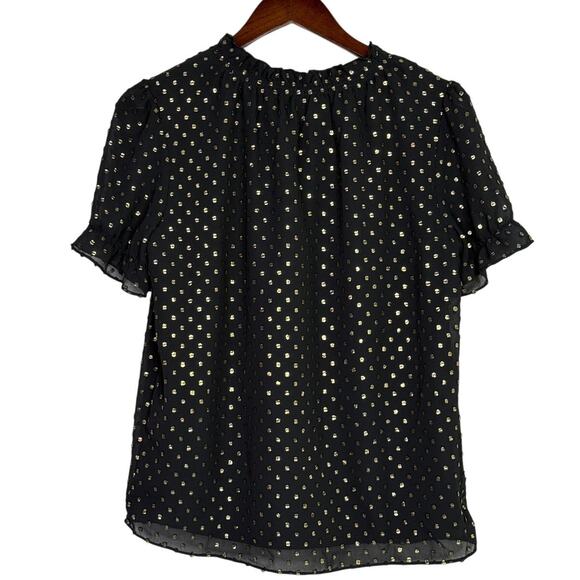 J. Crew Metallic Polka Dot Flowy Short Sleeve Baby Doll Blouse XS Black Gold - Picture 14 of 16